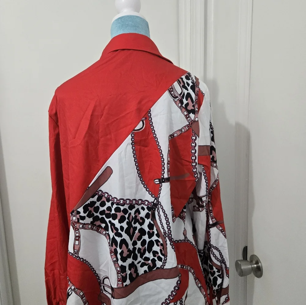 Red and White Women's Patterned Top - Picture 4 of 4